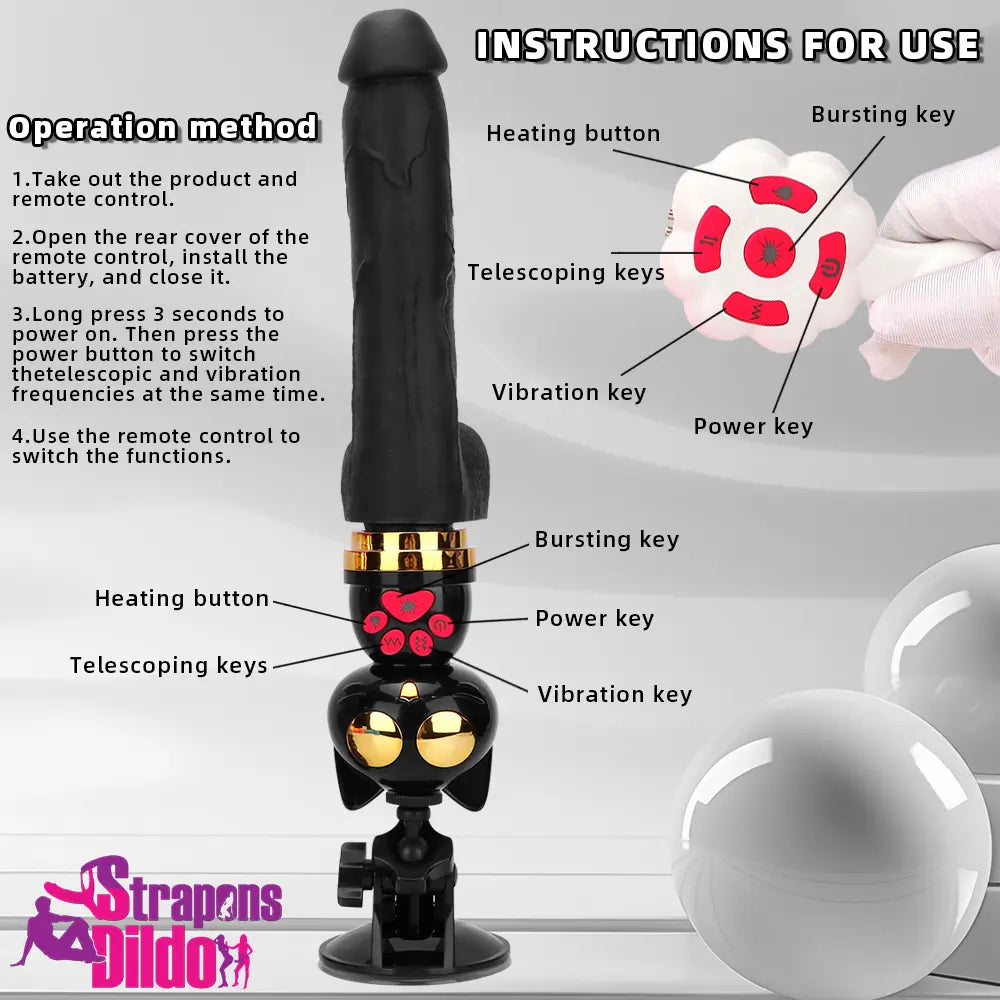 7.87in Cat Heating Thrusting Vibrating Remote Dildo Fucking Sex Machine Strap ons Dildo