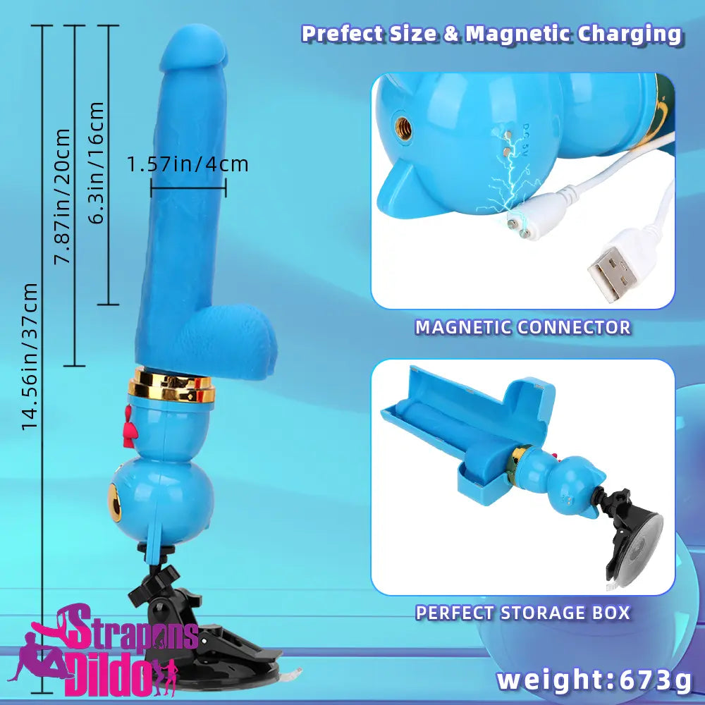 7.87in Cat Heating Thrusting Vibrating Remote Dildo Fucking Sex Machine Strap ons Dildo