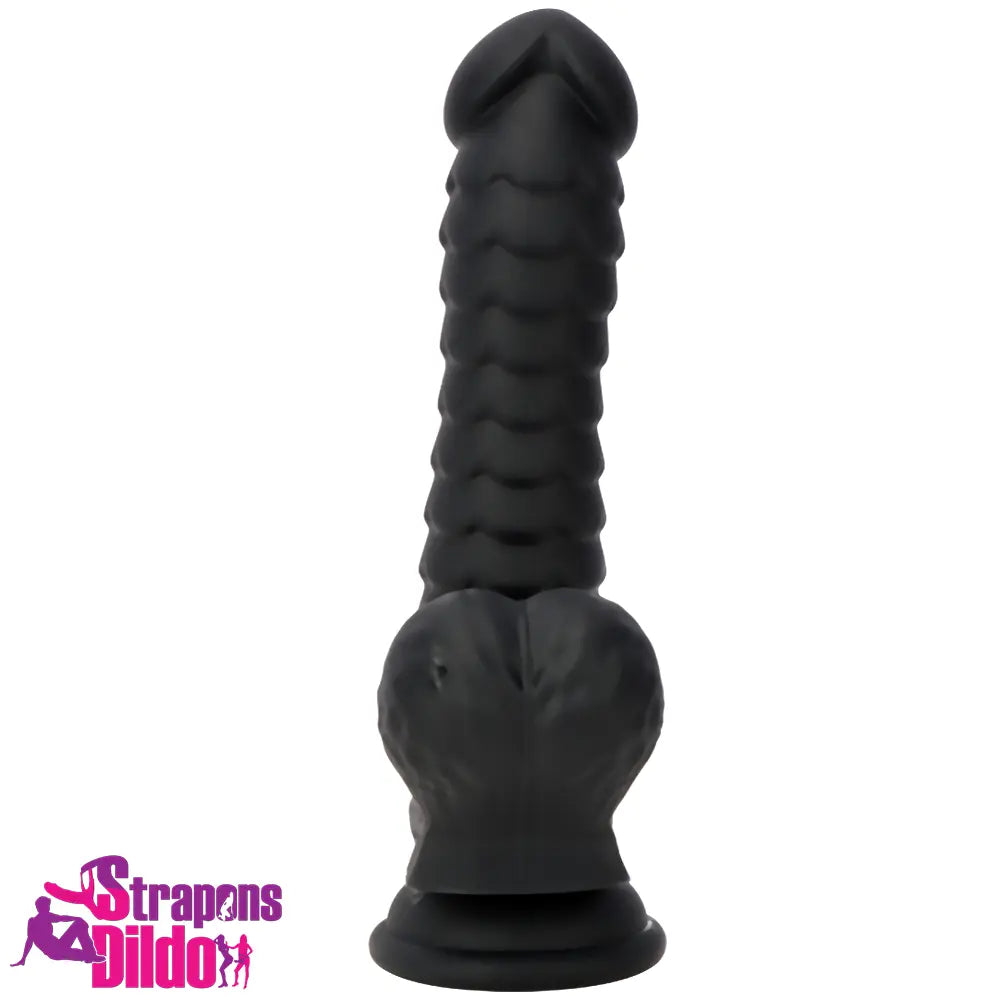 8.07in Big Black Odd Dual Layer Silicone Soft Scale Caterpillar Dildo Strap ons Dildo