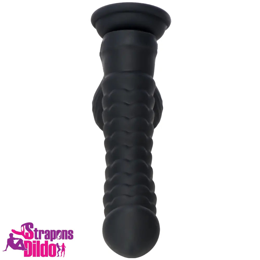 8.07in Big Black Odd Dual Layer Silicone Soft Scale Caterpillar Dildo Strap ons Dildo