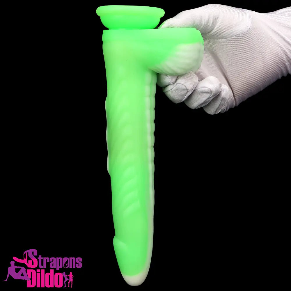 9.84in Big Smart Heating Thrusting Vibrating Remote Auto Green Dildo Strap ons Dildo