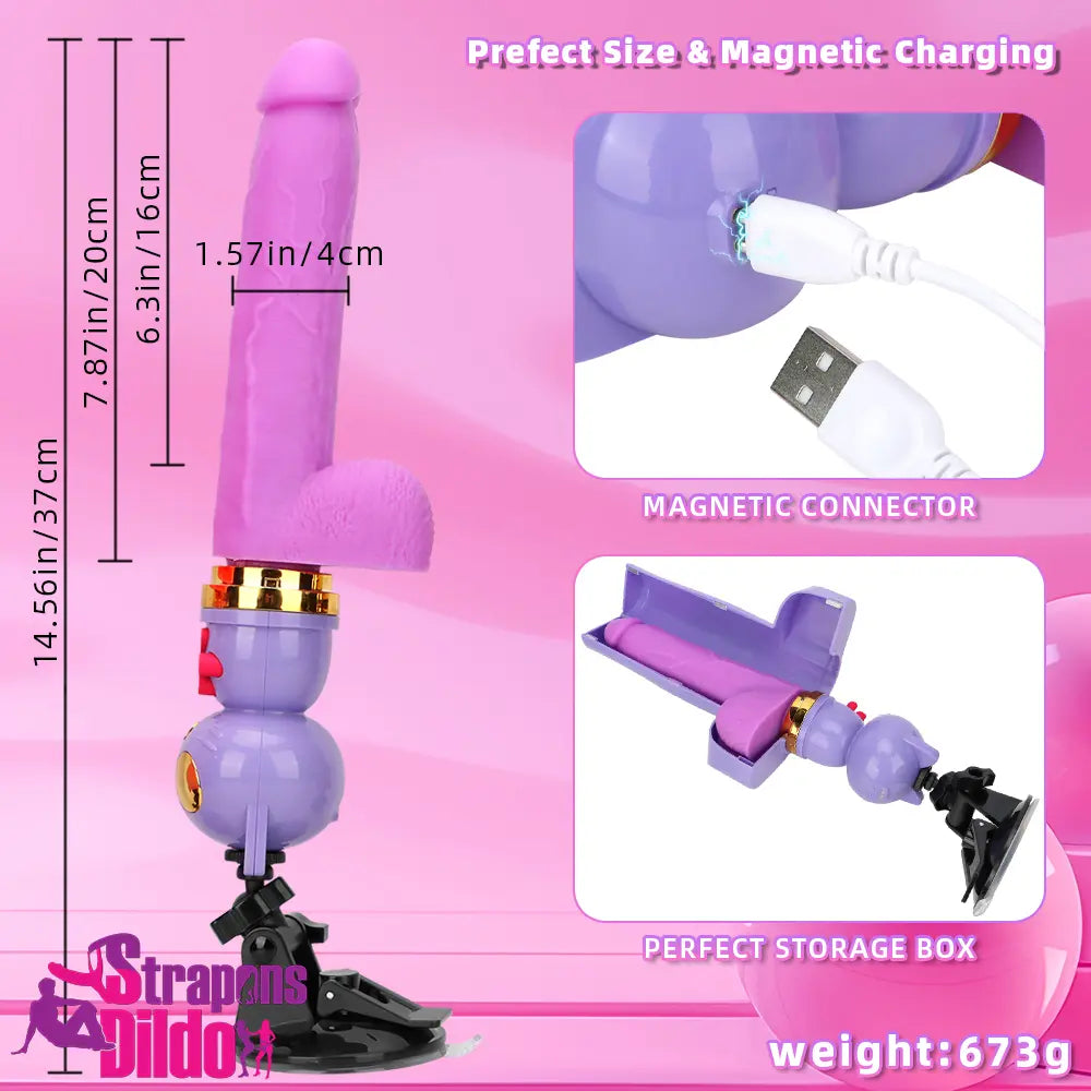 7.87in Cat Heating Thrusting Vibrating Remote Dildo Fucking Sex Machine Strap ons Dildo