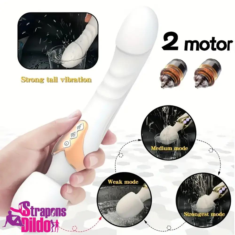 9.96in Dual Motor Silicone Large Wand G-Spot Vibrating Dildo Sex Toy Strap ons Dildo