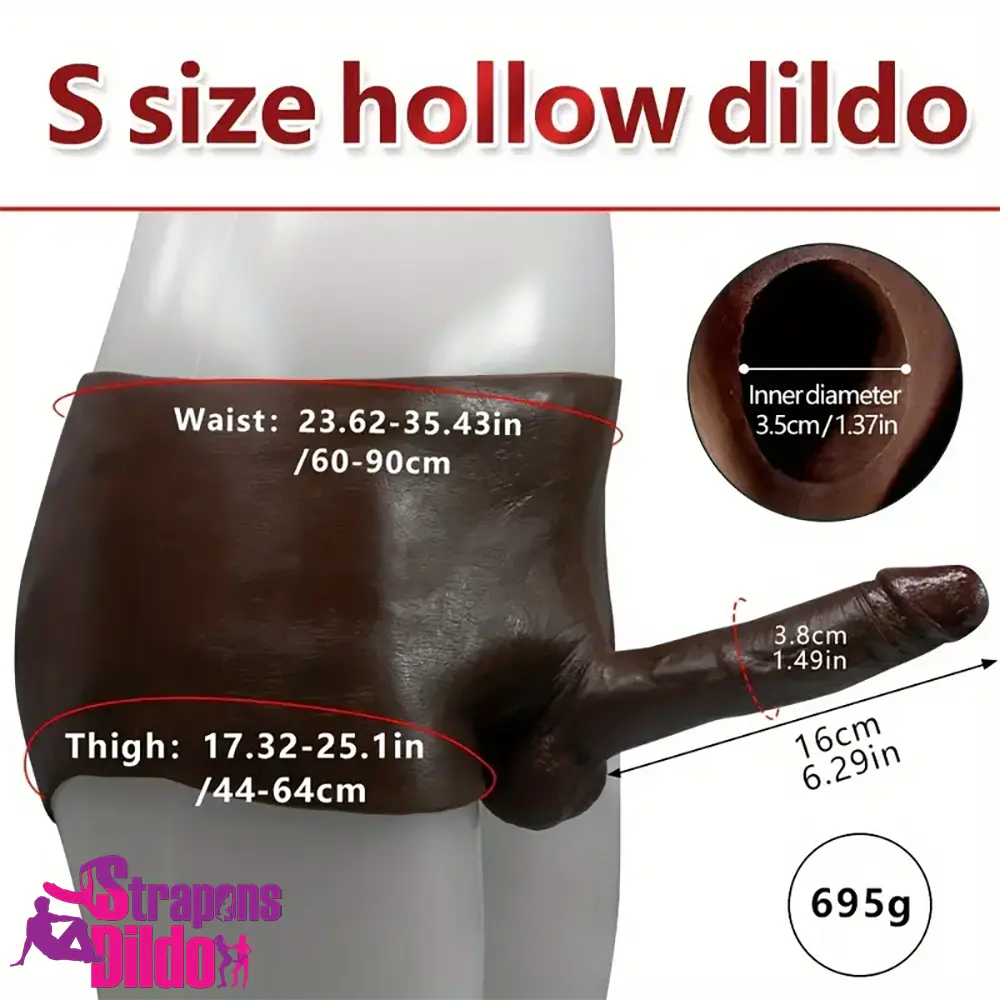 6.29in Wearable Soft Ebony Solid Hollow Dildo Pants With Builtin Skeleton Strap ons Dildo