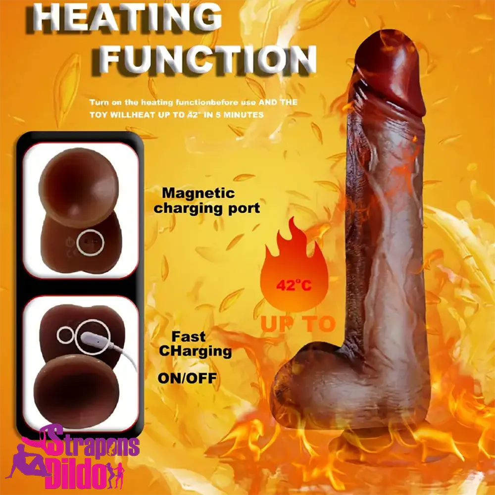 9in Ebony 4in1 Heating Thrusting Vibrating Rotation Remote Auto Dildo Strap ons Dildo