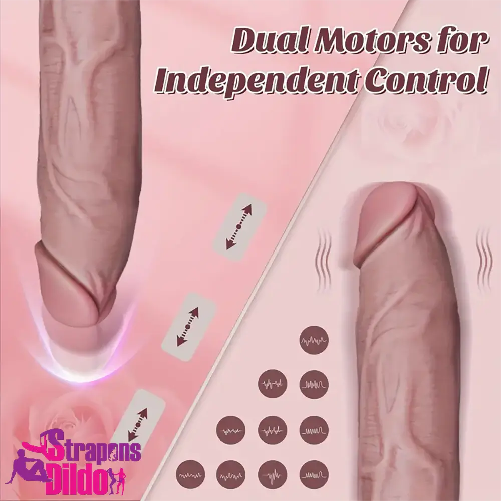 9.1in Silicone Thrusting Vibrating Dual Motors Remote Electric Dildo Strap ons Dildo