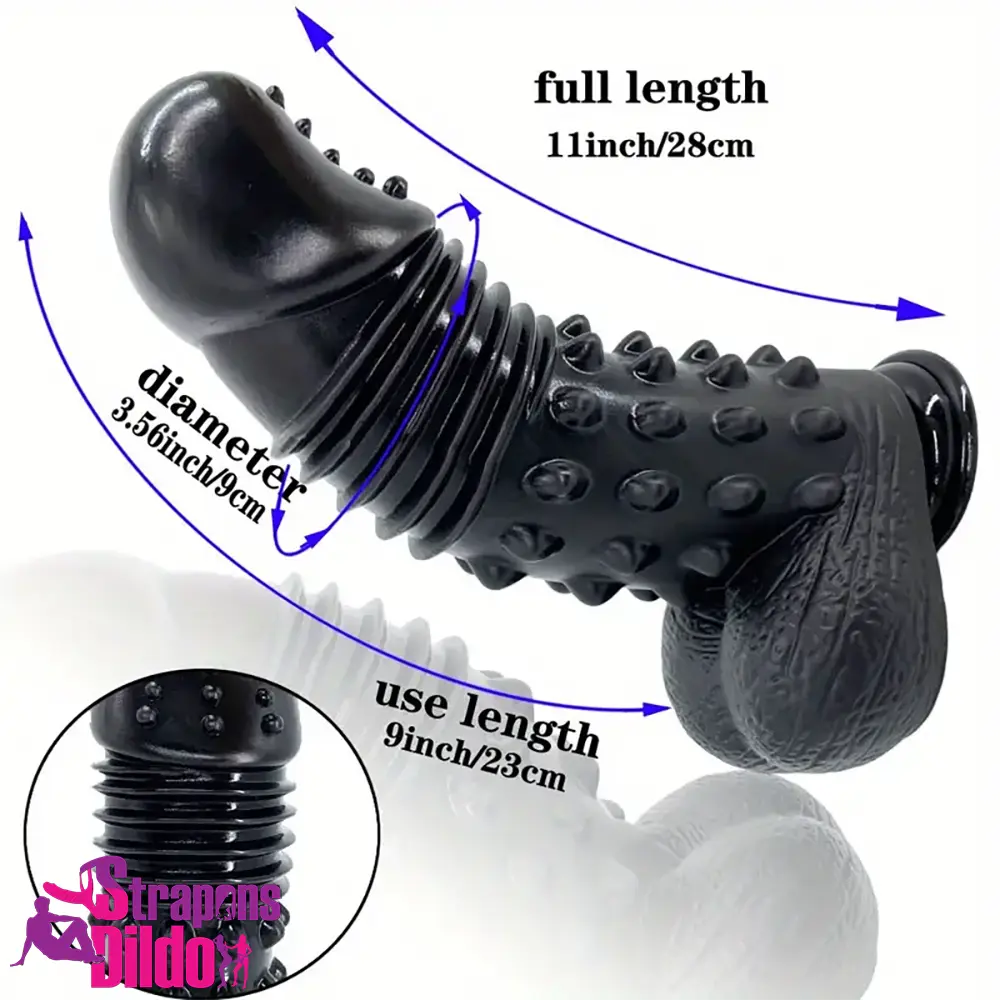 11in Big Black Spiked Barbed Dildo For Women Men Clit Penetration Strap ons Dildo