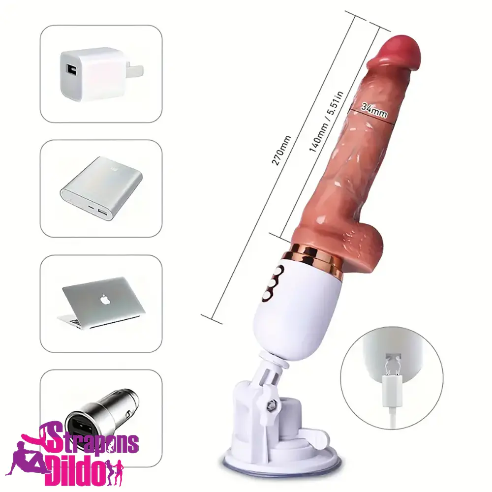 5.51in Lifelike Silicone Heating Thrusting Rotating Vibrating Dildo Machine Strap ons Dildo