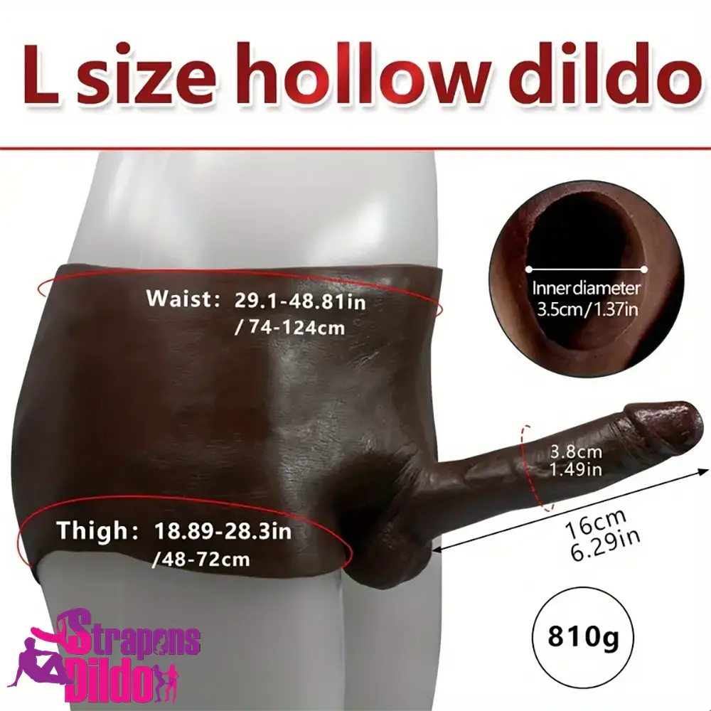 6.29in Wearable Soft Ebony Solid Hollow Dildo Pants With Builtin Skeleton Strap ons Dildo