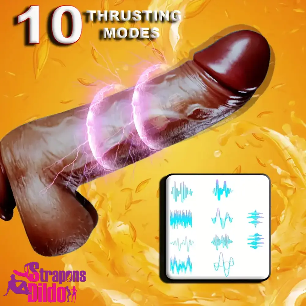 9in Ebony 4in1 Heating Thrusting Vibrating Rotation Remote Auto Dildo Strap ons Dildo