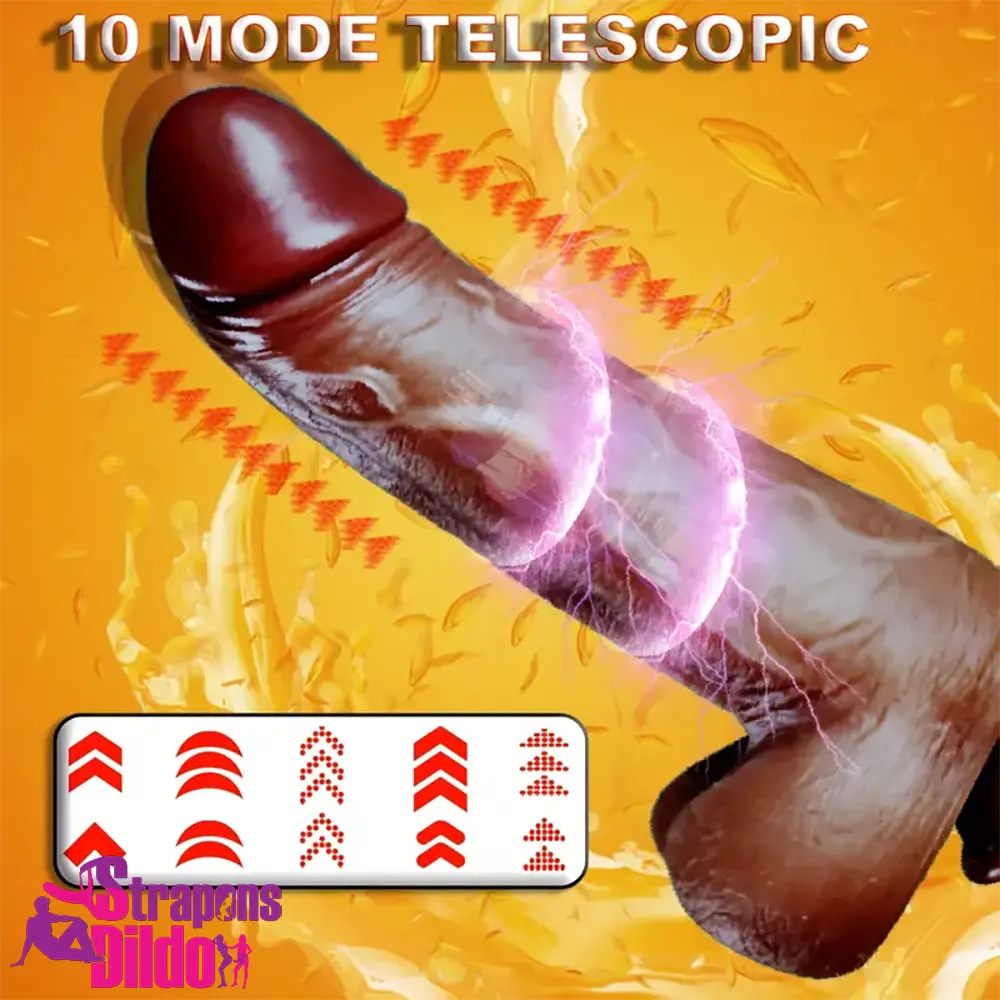 9in Ebony 4in1 Heating Thrusting Vibrating Rotation Remote Auto Dildo Strap ons Dildo