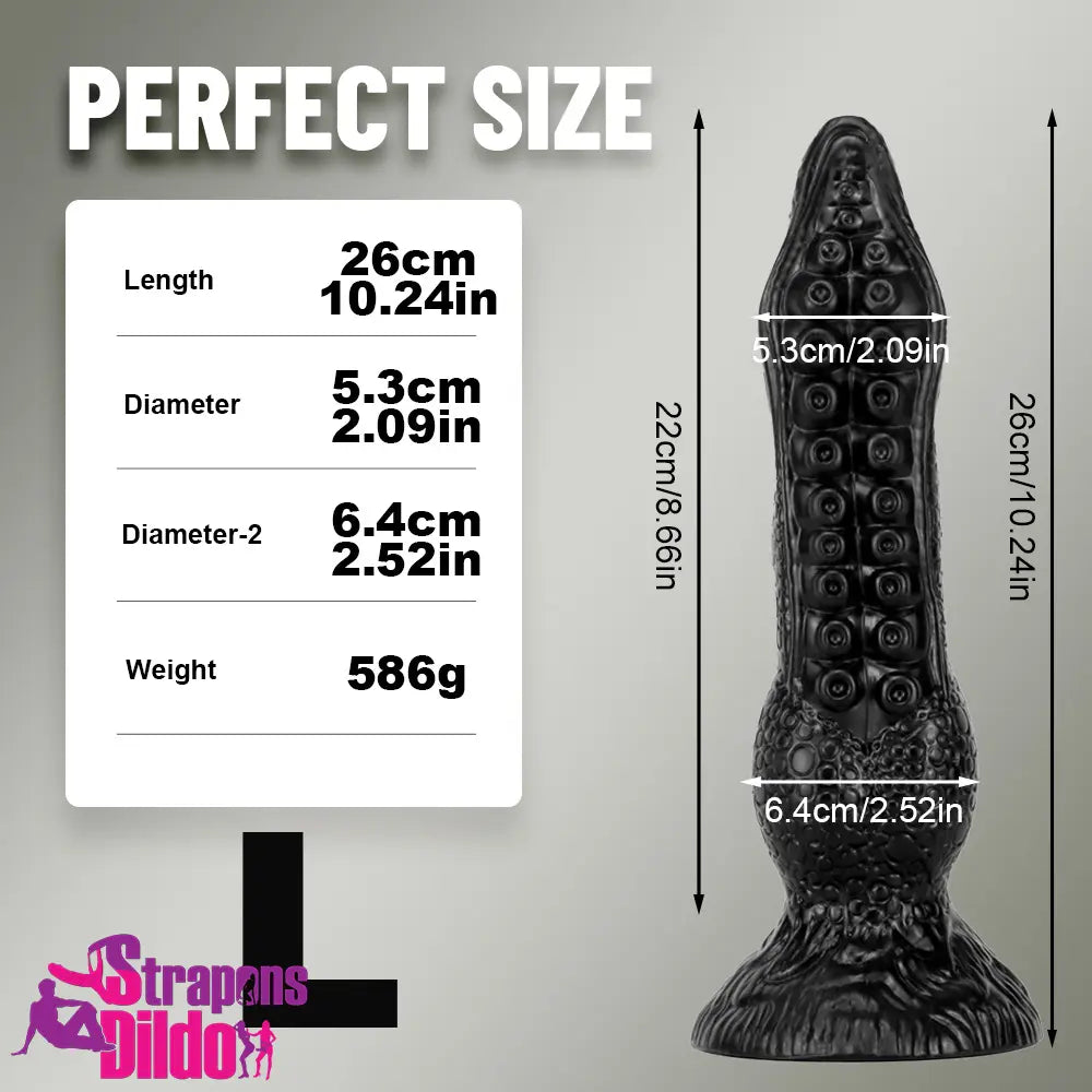 7.08in 9.06in 10.24in 11.81in Big Fantasy Tentacle Octopus Odd Black Dildo Strap ons Dildo