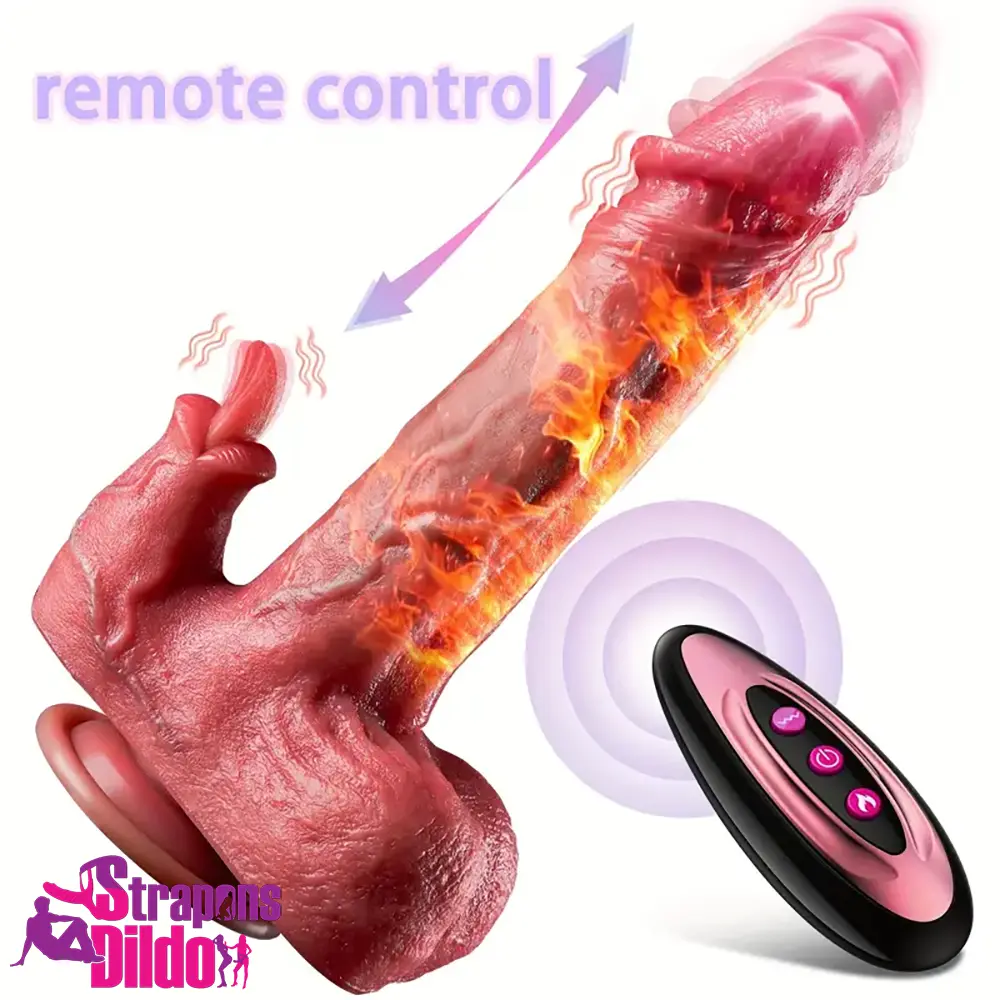 8.66in Realistic Thrusting Licking Heating Vibrator Dildo For Hands-Free Strap ons Dildo