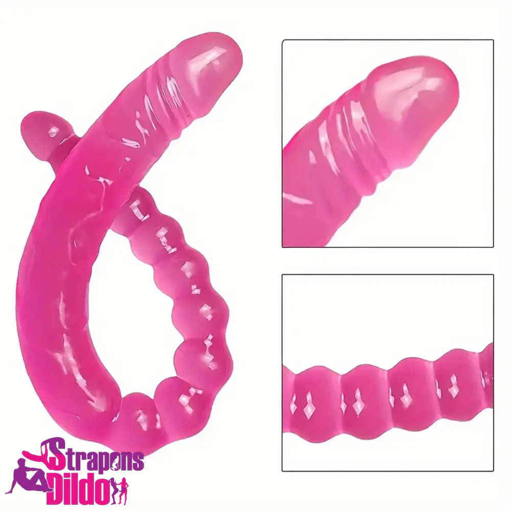 17.72in Extra Long Double Heads Crystal Pink Penetration Dildo With Beads Strap ons Dildo