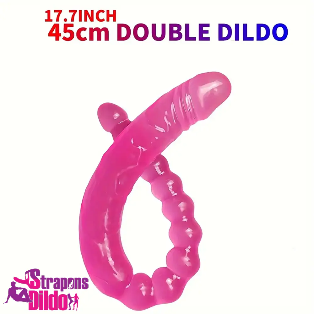 17.72in Extra Long Double Heads Crystal Pink Penetration Dildo With Beads Strap ons Dildo