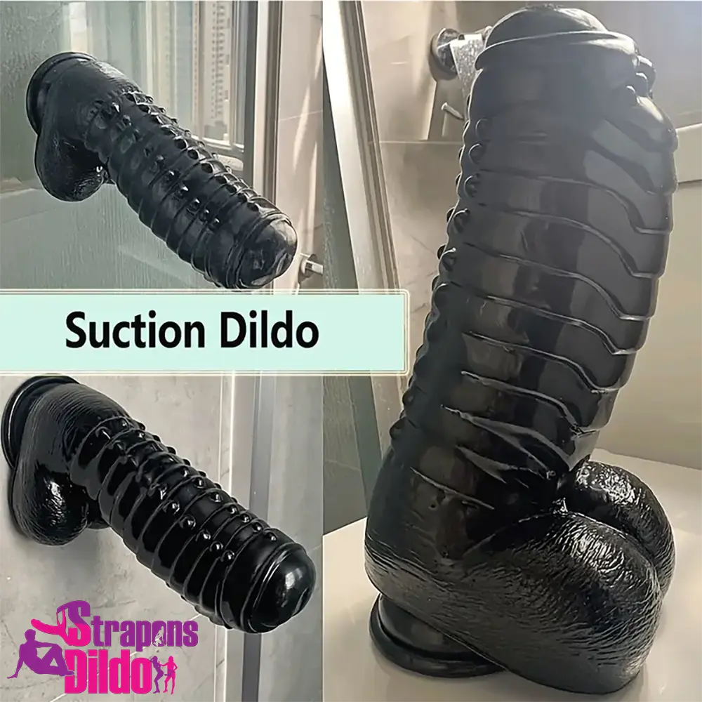 11.8in Realistic Big Black Uncut Spiked Thick Dildo For Female Vagina Strap ons Dildo