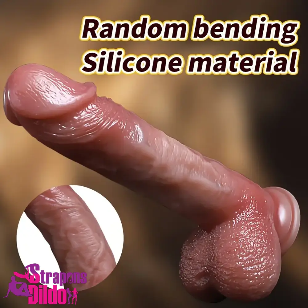 8.46in Vibrating Heated Silicone Uncut Big Dildo With Sliding Skin Strap ons Dildo