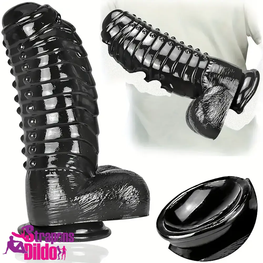 11.8in Realistic Big Black Uncut Spiked Thick Dildo For Female Vagina Strap ons Dildo