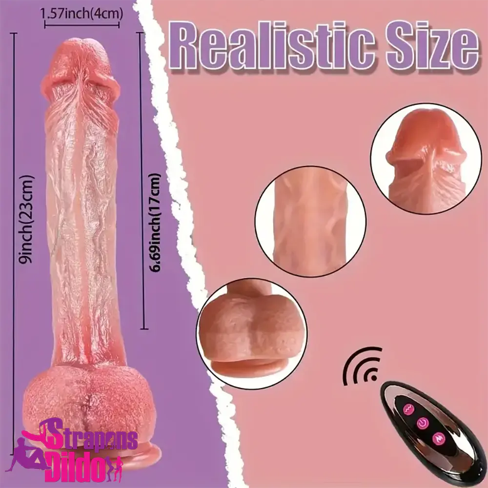 9in Silicone Thrusting Vibrating Rotation Heating Automatic Soft Dildo Strap ons Dildo