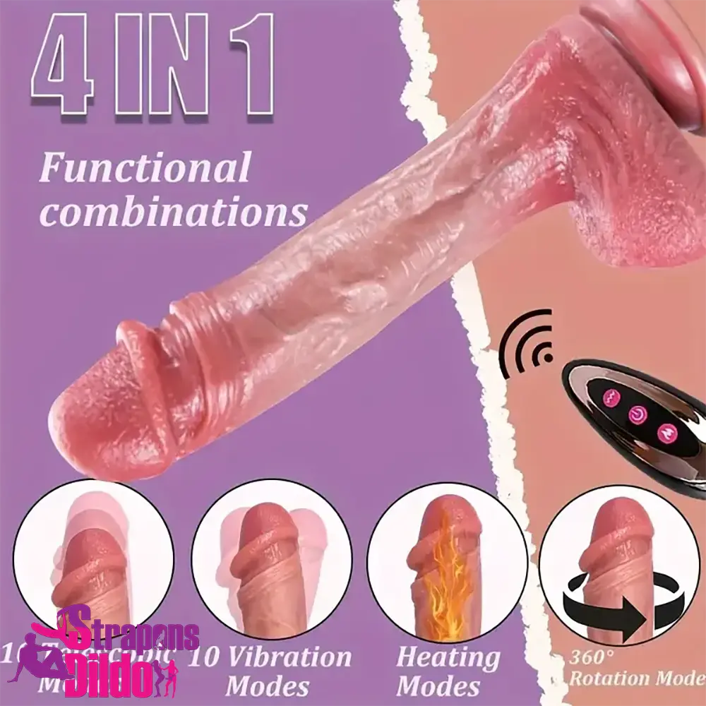 9in Silicone Thrusting Vibrating Rotation Heating Automatic Soft Dildo Strap ons Dildo