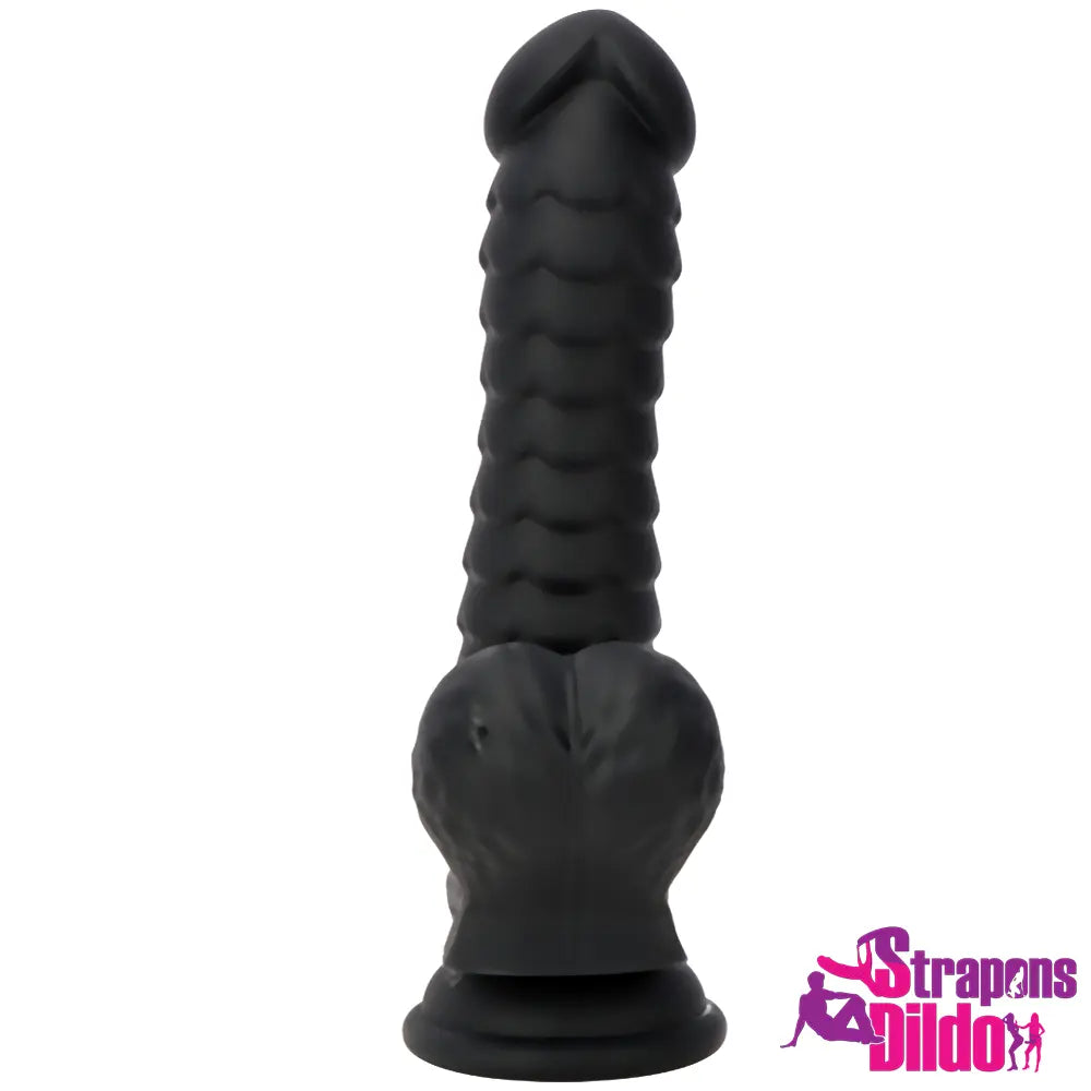 8.07in Big Black Odd Double Layer Silicone Flexible Scale Caterpillar Dildo Strap ons Dildo