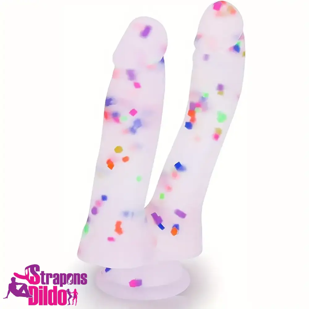 7in Soft Silicone Confetti Colorful Double Headed Dildo For Clit Anus Strap ons Dildo