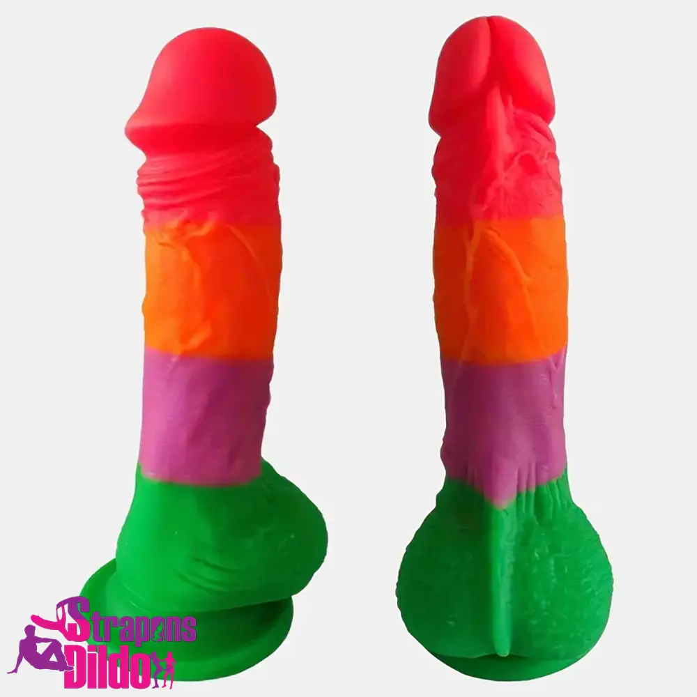 7.9in Silicone Rainbow Soft Dildo For Women Men Couple G-spot Clit Strap ons Dildo