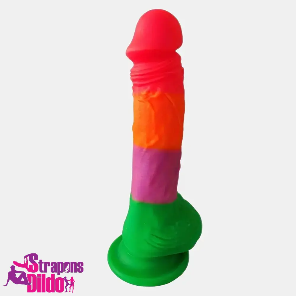 7.9in Silicone Rainbow Soft Dildo For Women Men Couple G-spot Clit Strap ons Dildo