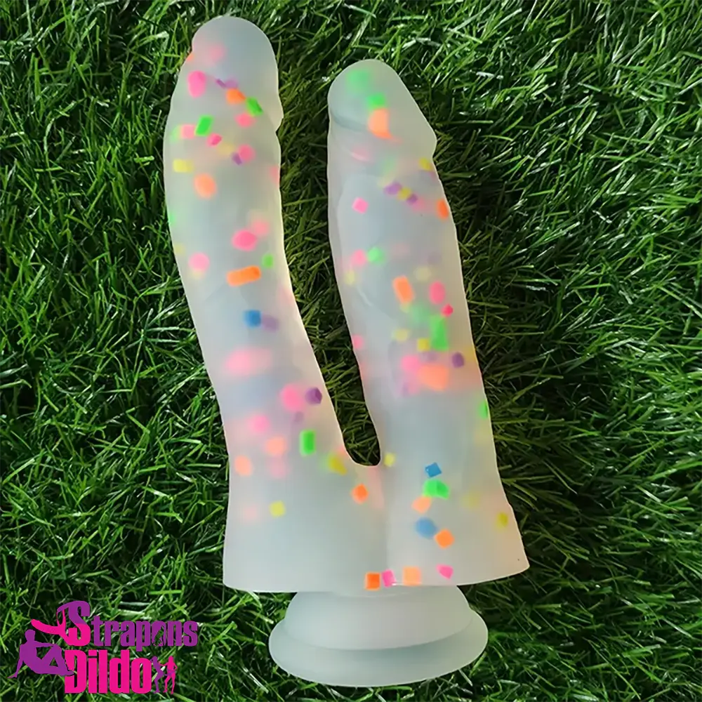 7in Soft Silicone Confetti Colorful Double Headed Dildo For Clit Anus Strap ons Dildo