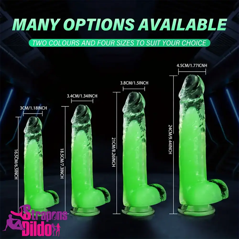 6.5in 7.3in 8.26in 9.44in Luminous Crystal Cock Soft Double-Layer Dildo Strap ons Dildo