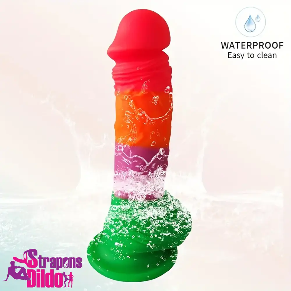 7.9in Silicone Rainbow Soft Dildo For Women Men Couple G-spot Clit Strap ons Dildo