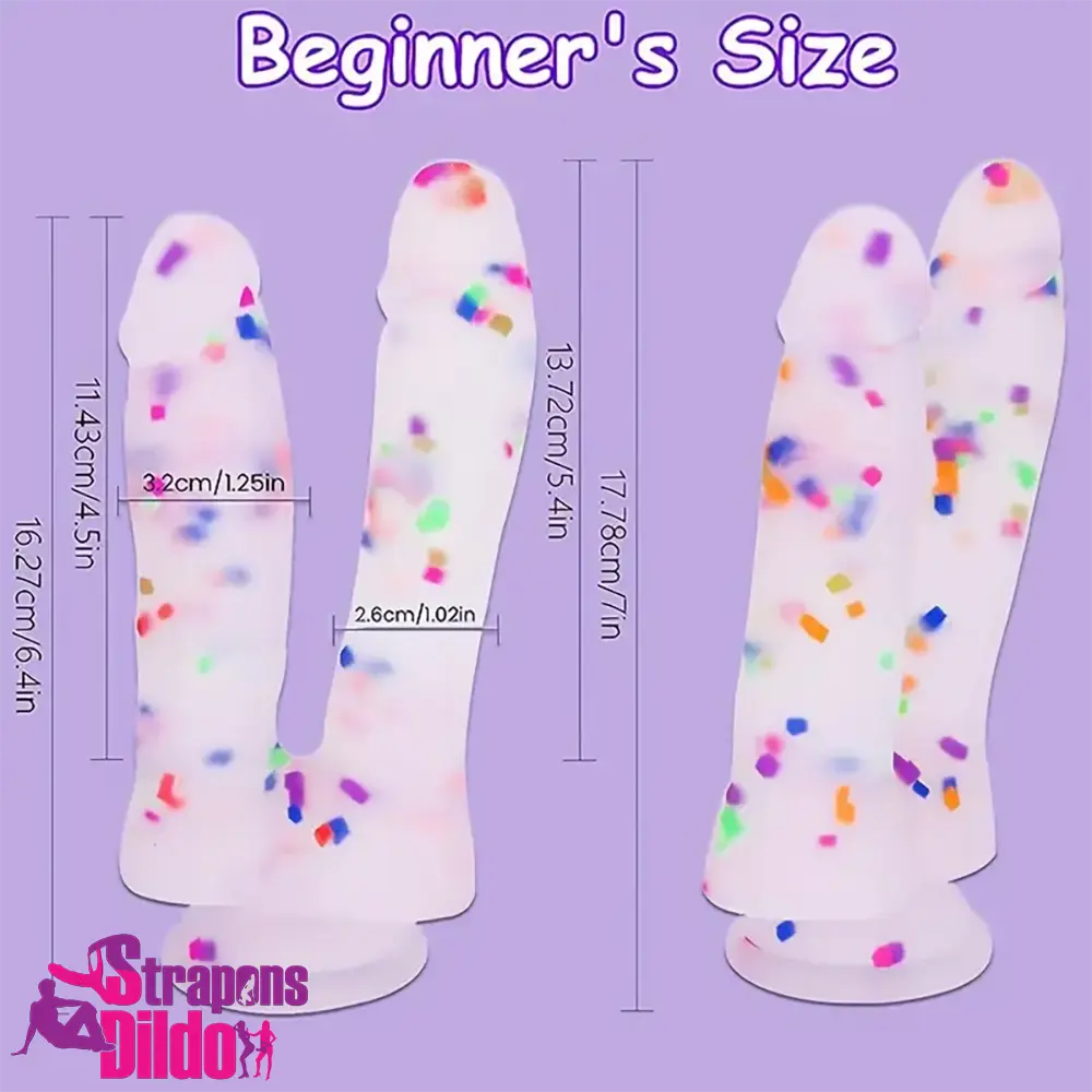 7in Soft Silicone Confetti Colorful Double Headed Dildo For Clit Anus Strap ons Dildo