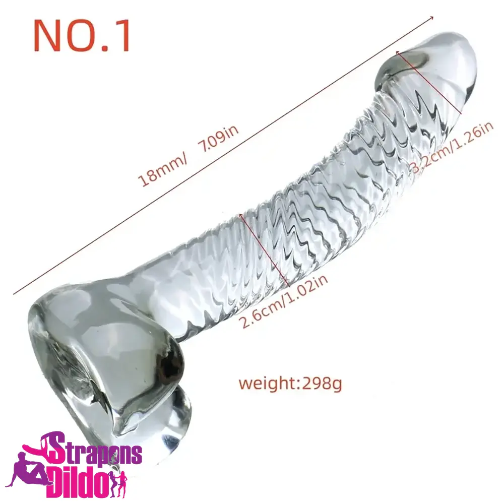 7.09in Clear Crystal Glass Cock Dildo For G-Spot Vaginal Sex Unisex Strap ons Dildo