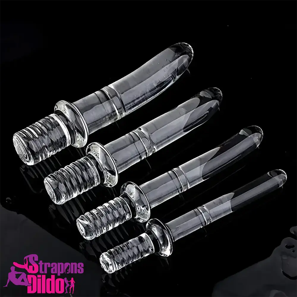 6.69in 6.88in 7.08in 7.28in Clear Knife Glass Crystal Dildo With Handle Strap ons Dildo