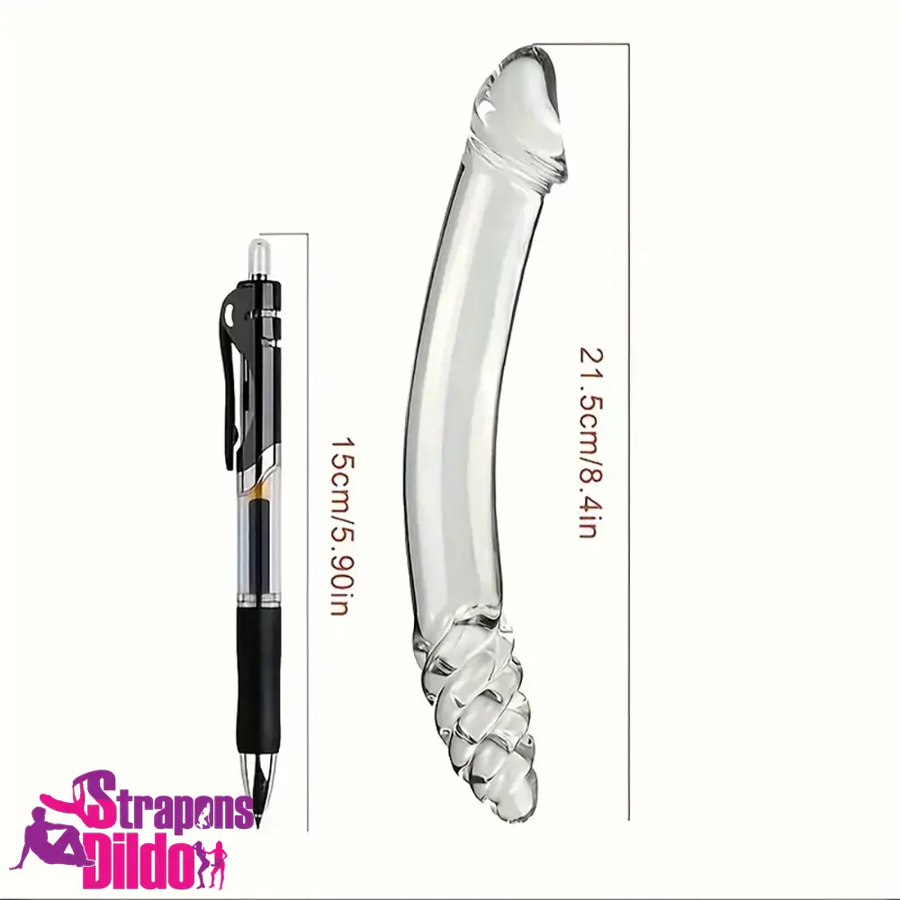 8.4in Clear Elegant Glass Crystal Dildo For Female Lesbian Comforter Strap ons Dildo