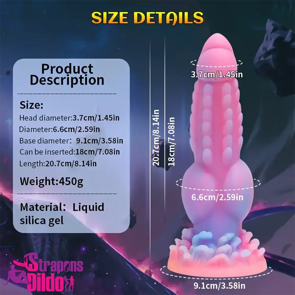 8.14in Colorful Silicone Soft Odd Big Luminous Monster Knot Real Dildo Strap ons Dildo