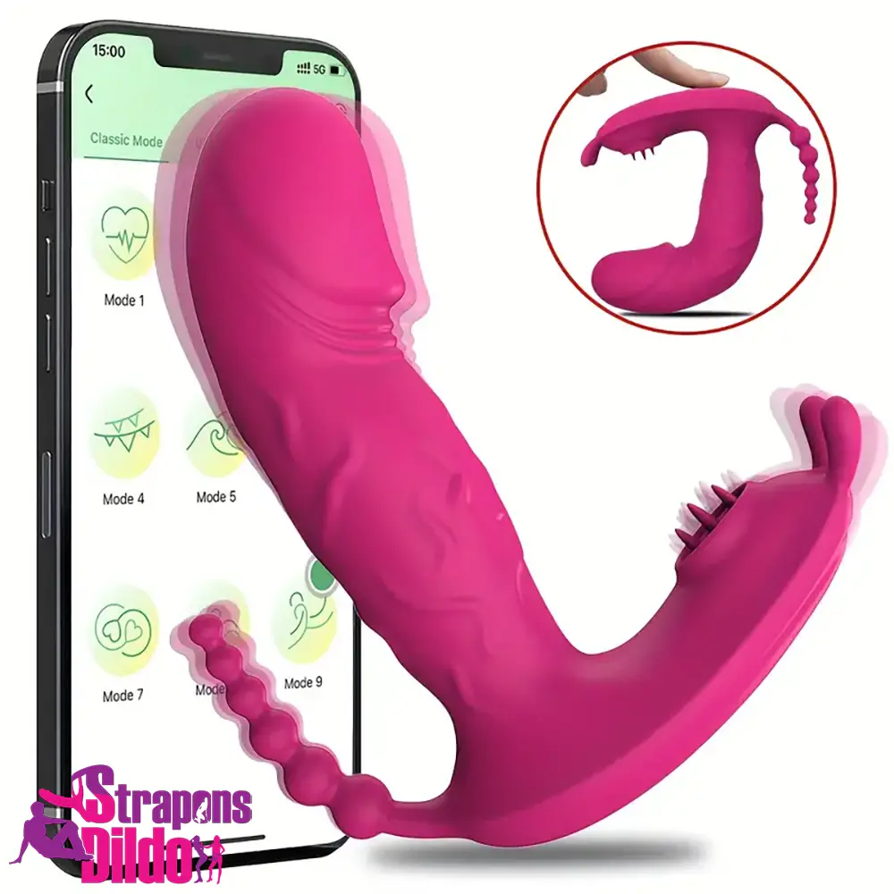 4.8in Small App Controlled Wearable Vibrating Tapping Dildo Auto Vibrator Strap ons Dildo