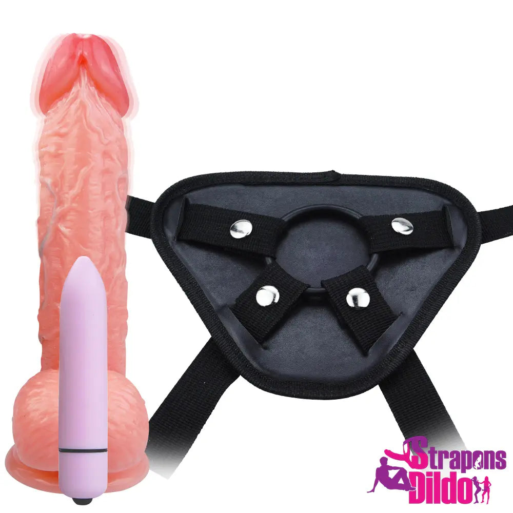 7.48in Sexual Harness Vibrating Strap On Dildo With Suction Cup - Strap ons Dildo