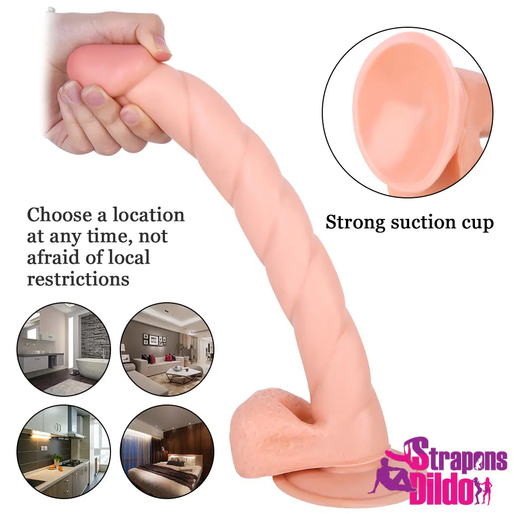 12.6in Realistic Big Spiral Fantasy Strap On Dildo For Vagina Massage - Strap ons Dildo