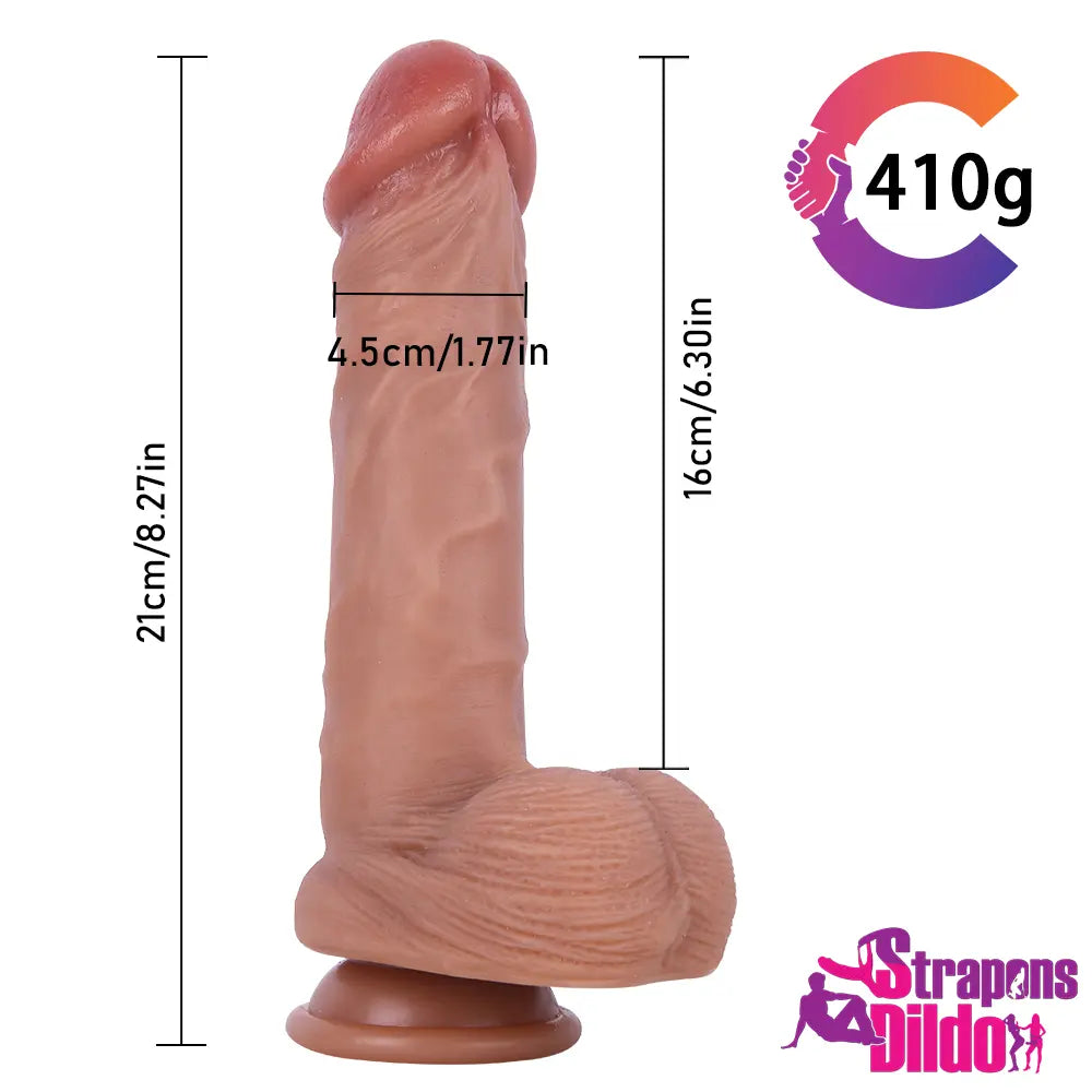 8.27in Lifelike Silicone Big Uncut Strap On Dildo With Sliding Skin - Strap ons Dildo