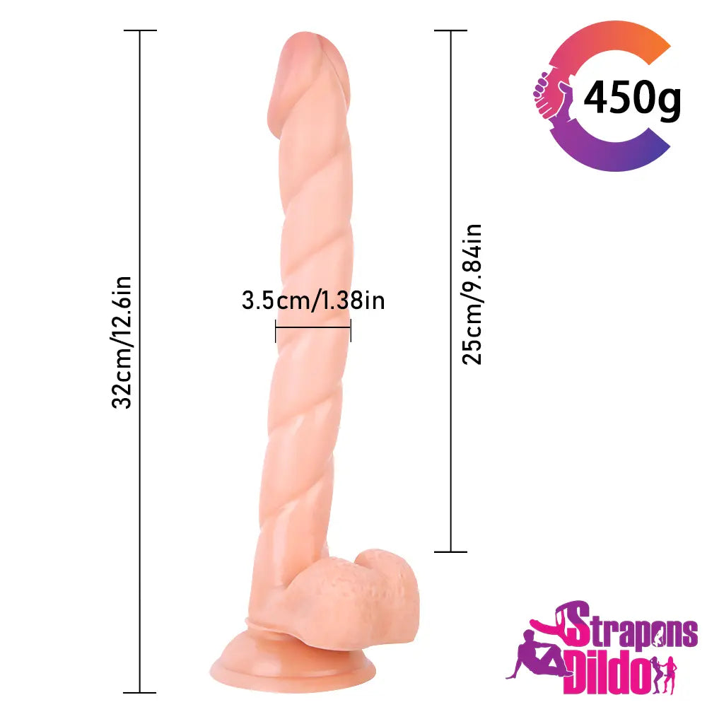 12.6in Realistic Big Spiral Fantasy Strap On Dildo For Vagina Massage - Strap ons Dildo