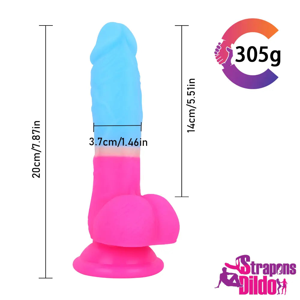 7.87in Real Colorful Silicone Soft Strap On Dildo For Women Men - Strap ons Dildo