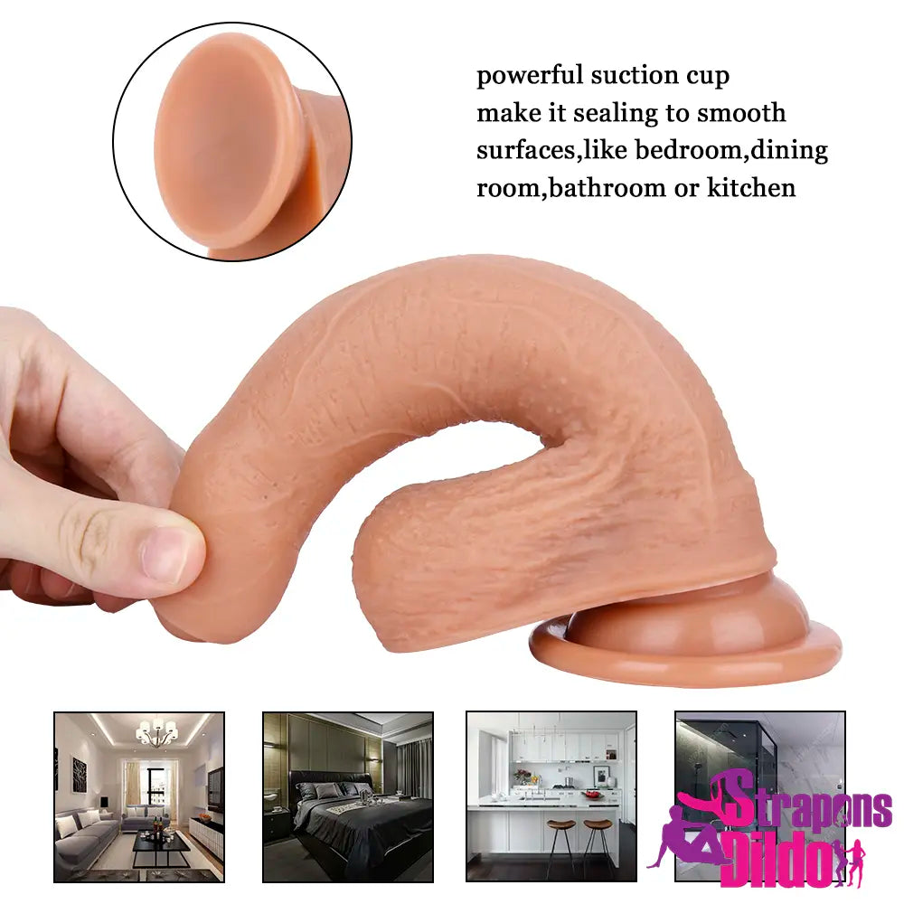 7.09in Super Skin Uncut Lifelike Soft Silicone Strap On Dildo - Strap ons Dildo