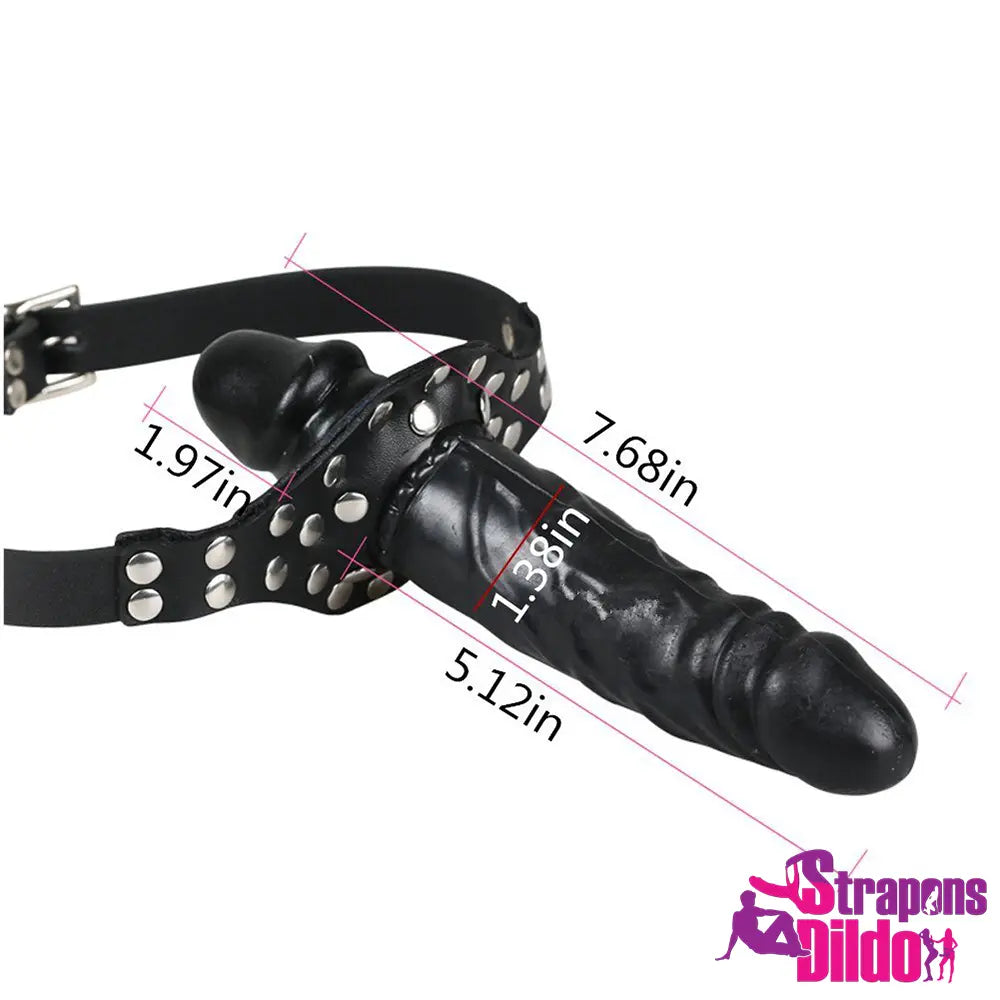 7.67in Black Strap on Dildo BDSM Sex Toy Mouth Gag For Orgasm - Strap ons Dildo