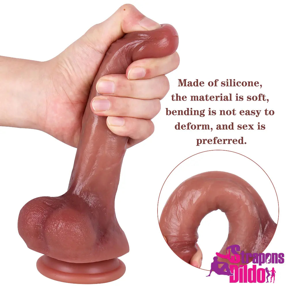 8.27in Real Big Soft Silicone Strap On Dildo With Strong Suction Cup - Strap ons Dildo